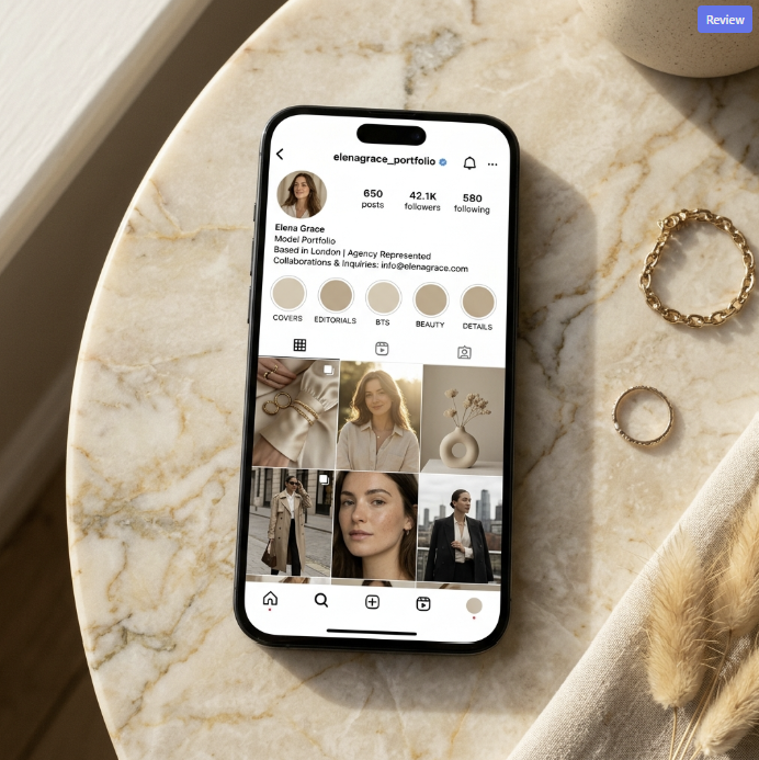 Mockup elegant de Instagram portfolio pentru o identitate vizuală coerentă de model